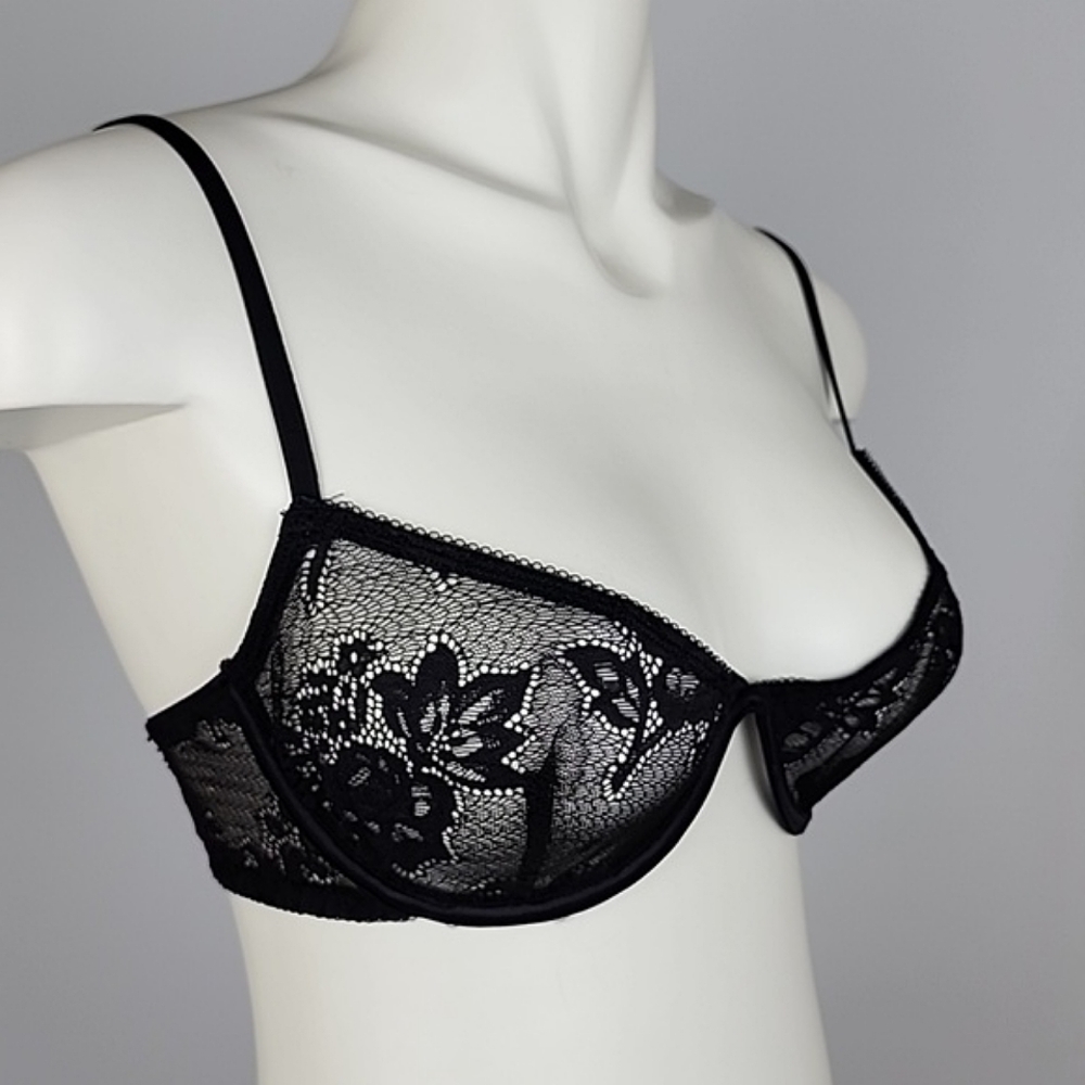 La Senza Women's Black Floral Lace Underwire Demi Bra Size M